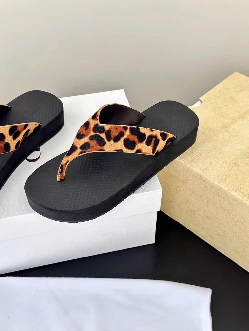 The Row Leopard-Print Thong Sandals with Black Footbed